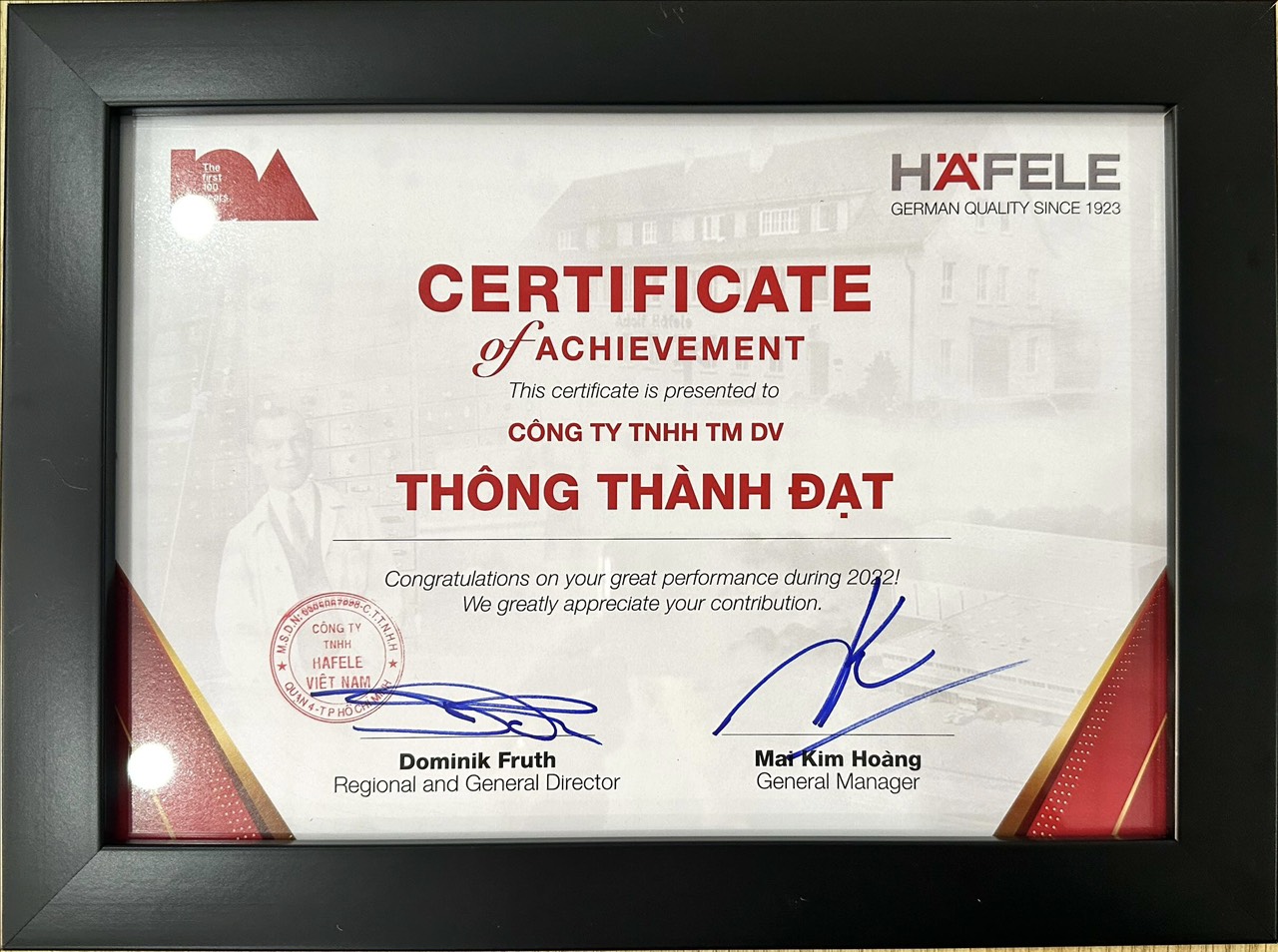 Chứng nhận đại lý xuất sắc năm 2022