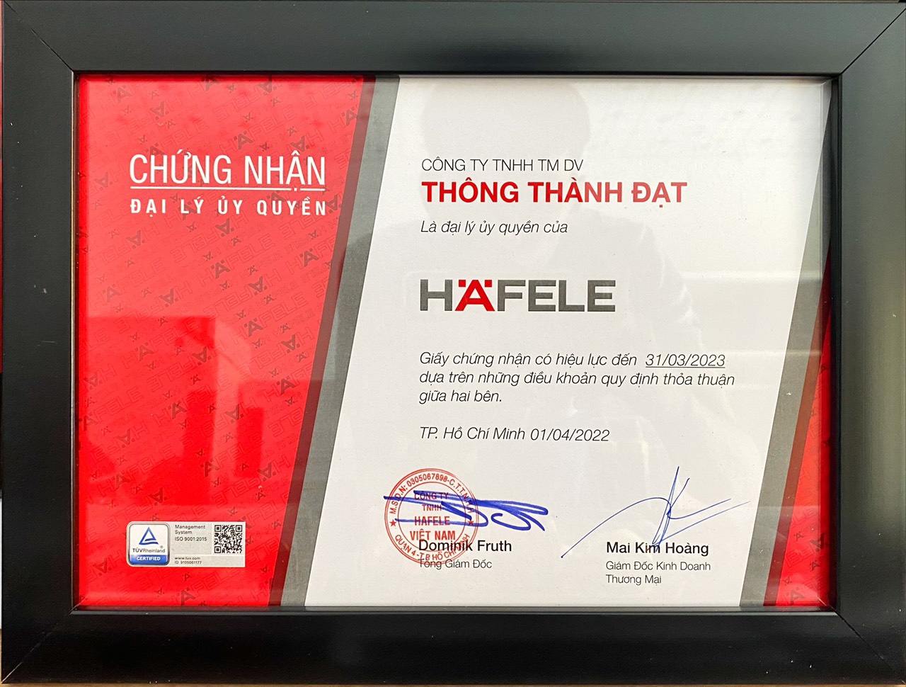 Chứng nhận đại lý Hafele 2022