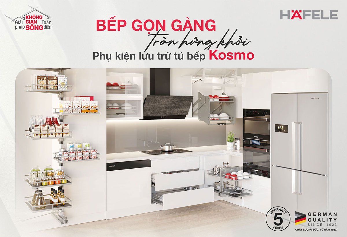 Bếp gọn gàng tràn hứng khởi phụ kiễn lưu trữ tủ bếp Kosmo