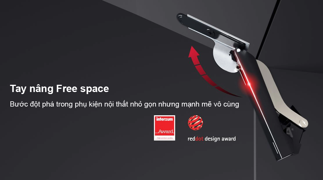 Tay nâng Free space bước đột phá trong phụ kiện nội thất nhỏ gọn nhưng mạnh mẽ vô cùng