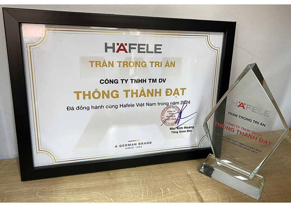 Đại Lý Thông Thành Đạt Vinh Dự Nhận Danh Hiệu “Đối Tác Tăng Trưởng Khu Vực Tỉnh Tốt Nhất 2024” Của Hafele Việt Nam