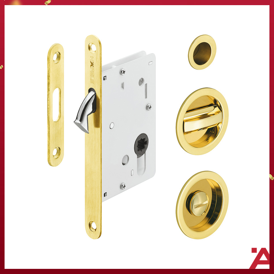 Bộ thân khóa cho cửa trượt Hafele màu đồng bóng - 911.26.527