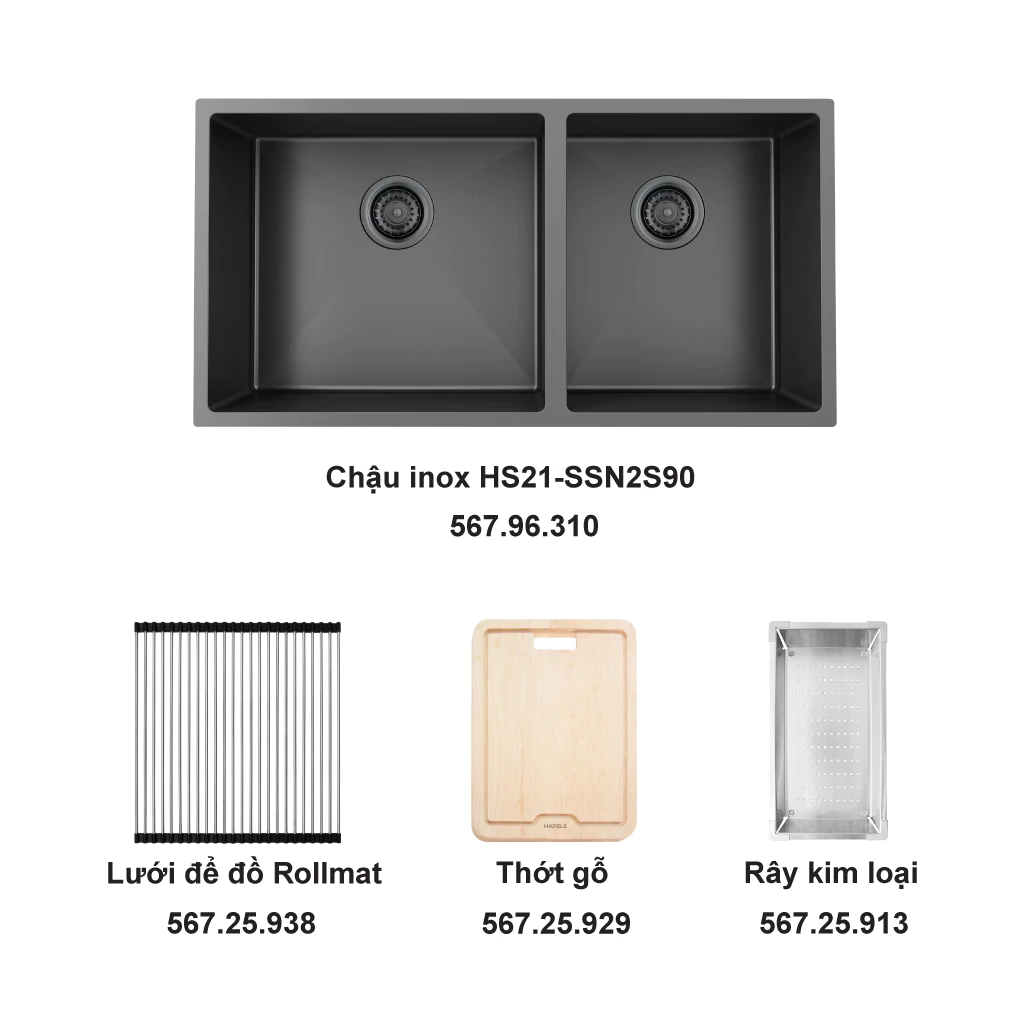 Trọn bộ chậu inox Hafele HS21-SSN2S90 và phụ kiện - 567.96.313