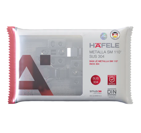 Bản lề Hafele DIY Inox 304 giảm chấn, cong vừa, trùm nửa - 315.07.114