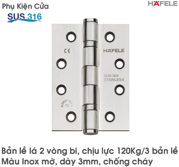 Bản Lề Lá 2 Vòng Bi 120Kg Chống Cháy inox 316 Hafele - 926.98.060