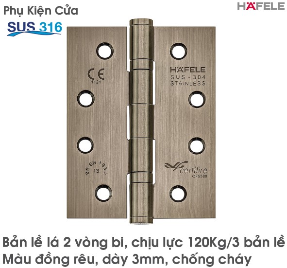 Bản Lề Lá 2 Vòng Bi 120Kg inox316 Hafele - 926.98.069