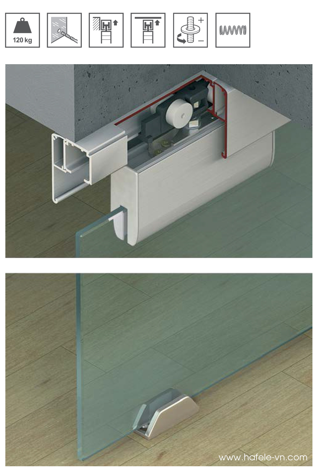 Phụ Kiện Cửa Trượt Kính Slido Classic 120N Hafele - 941.25.103