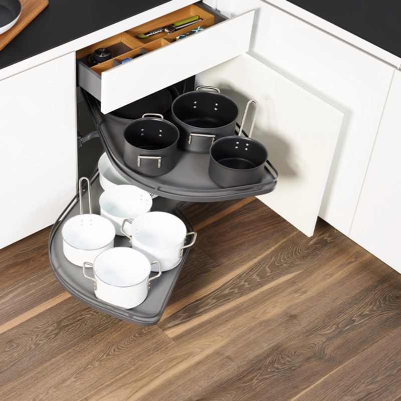 Bộ rổ góc Hafele Lemans II, 2 khay, xoay trái, màu đen Anthracite - 541.29.481
