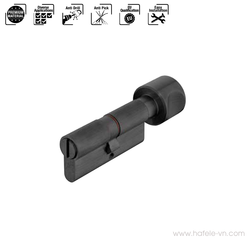 Ruột khóa Hafele cho cửa phòng WC 81mm. màu đen - 916.64.948
