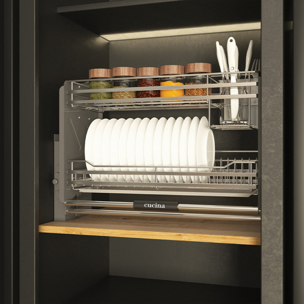 Rổ chén dĩa di động Cucina Lento 900mm, lưới tròn, kèm ống đựng đũa, inox 304 - 504.76.138