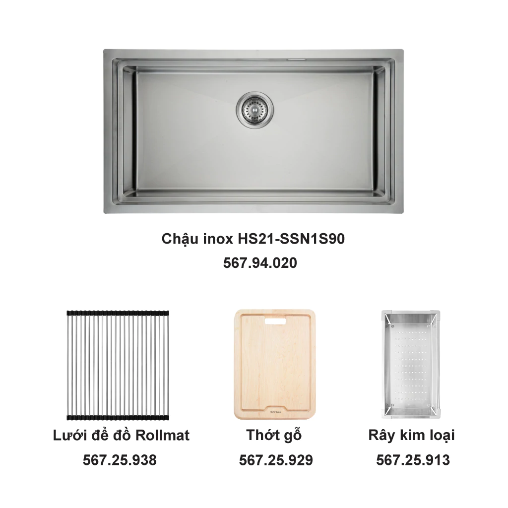 Trọn bộ chậu inox Hafele HS21-SSN1S90 và phụ kiện - 567.94.029